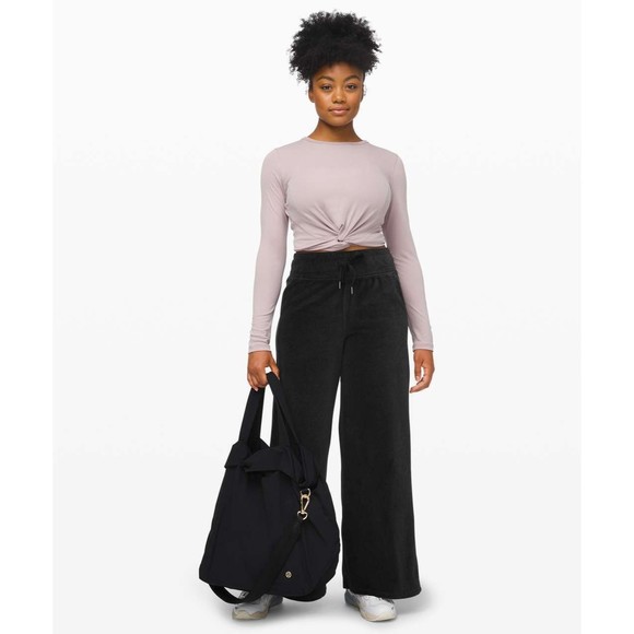 lululemon athletica Pants - Lululemon Morning Restore Pant Heathered Black Velour Wide Leg Women’s Size 6